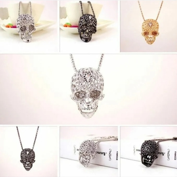 Choose your color gold Chrome or silver crystal 3rd eye skull necklace - Picture 5 of 16